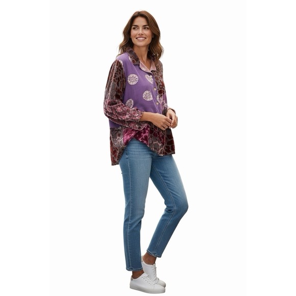 Citron Tops - Citron Santa Monica Silk Velvet Burnout Patchwork Blouse Boho M